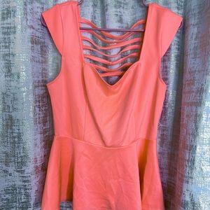 Neon Coral Peplum Tank Top w/ Caged Cut-Out Design in the Back 🦩